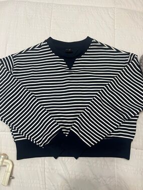 Striped Navy and White Danskin Crewneck Sweatshirt
